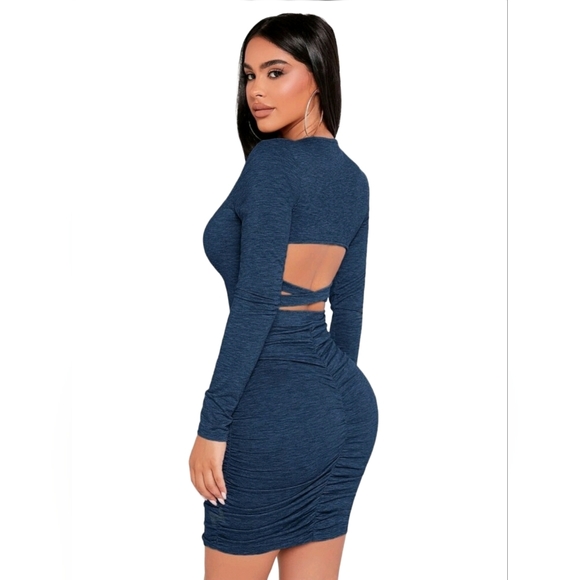 Cut Out Back Ruched Bodycon Dress - Picture 2 of 4